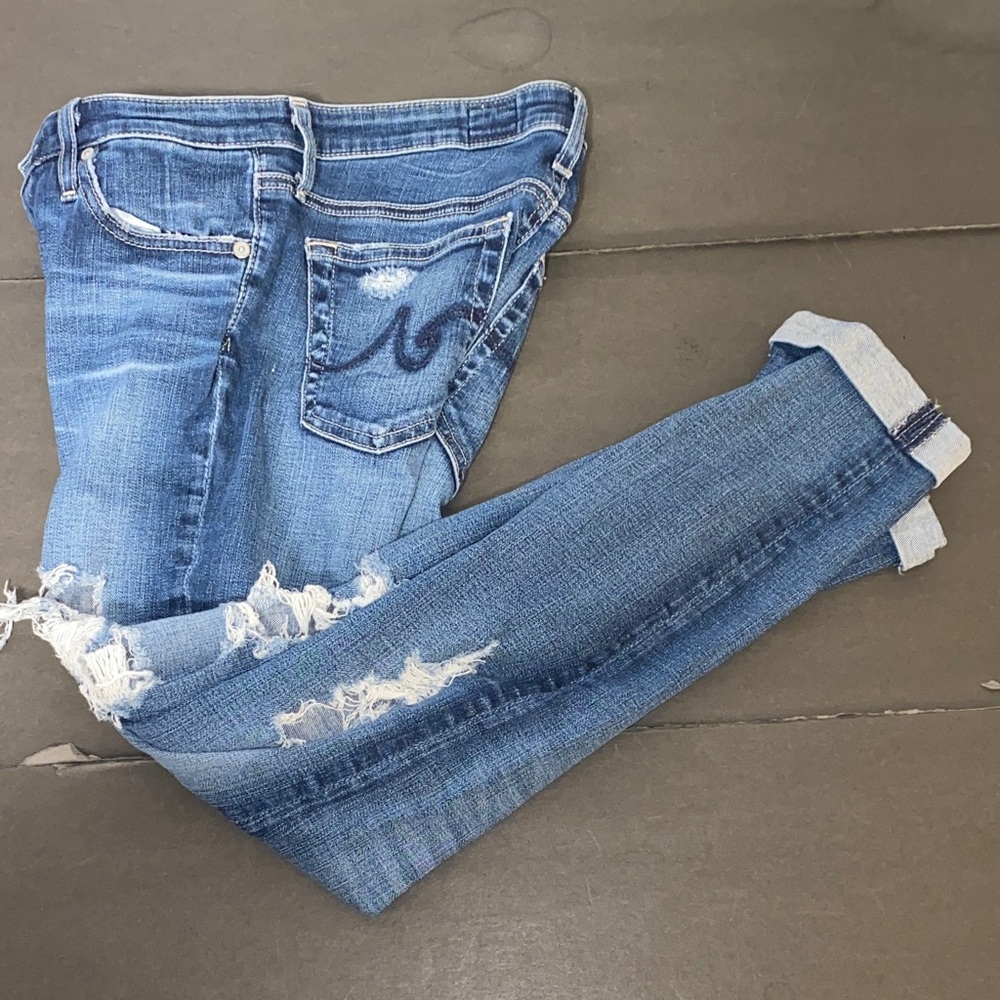 AG Adriano Goldschmied Size 26 Blue The Stilt Roll-Up Distressed Skinny Jeans